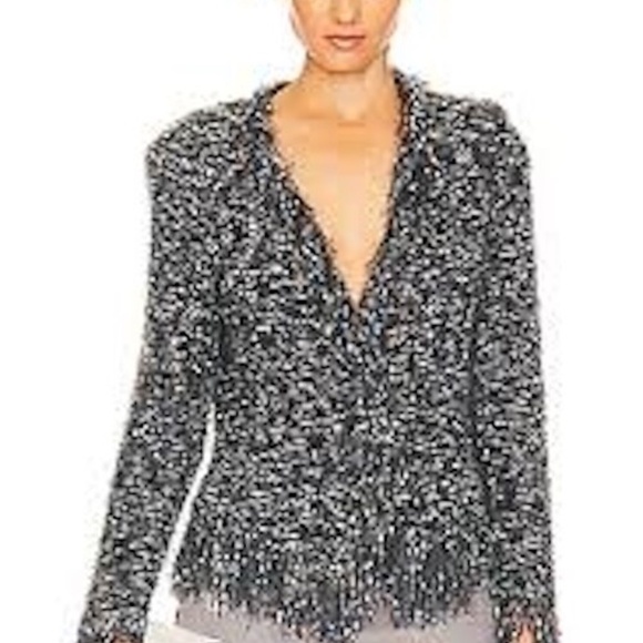 ✨ Armani Collezioni Grey Tweed Fringed Jacket | Size M | Made in Italy 🇮🇹 - Picture 1 of 13